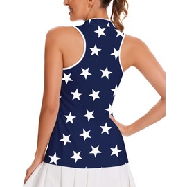 Women's Sleeveless Golf Shirt Racerback Golf Polo Shirts Collarless Tanks Tops Navy Star