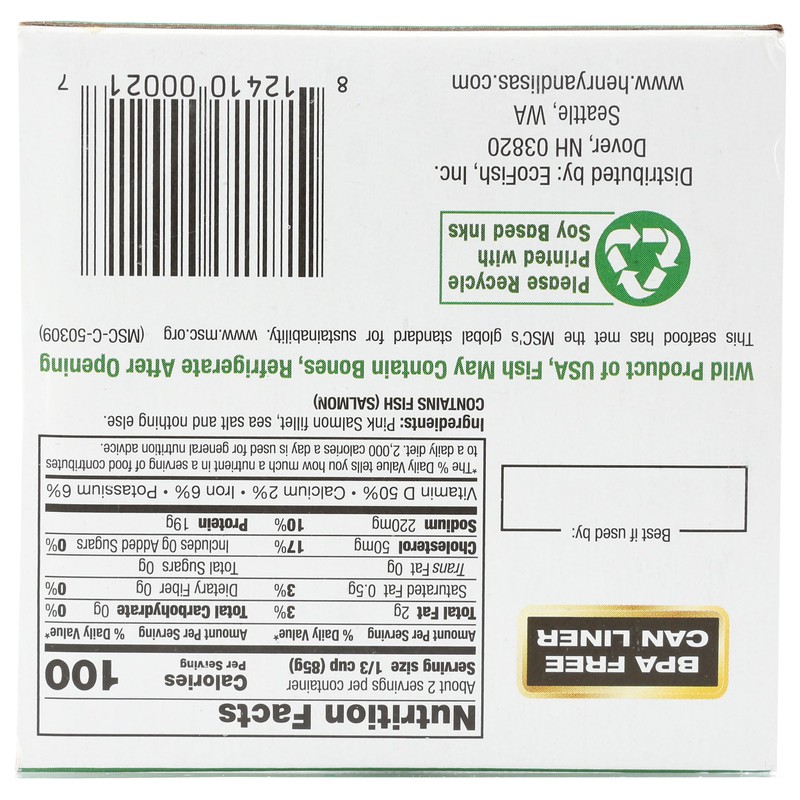 Henry & Lisa's Natural Seafood Wild Alaskan Pink Salmon, 6