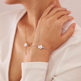 OIDIMS Delicate CZ Flower Statement Bracelets for Women Stainless Steel Sparkling Cubic Zirconia Crystal Floral Leaf Adjustable Link Chain Wedding Engagement Bracelet Fashion Sweet Jewelry (Silver)