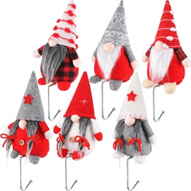 6 Sets Christmas Stocking Holders for Mantle Christmas Xmas Stocking Hooks Hanger Gnome Stocking Hangers Xmas Gnomes Decor Stocking Holders for Fireplace Mantle (Classic Style)