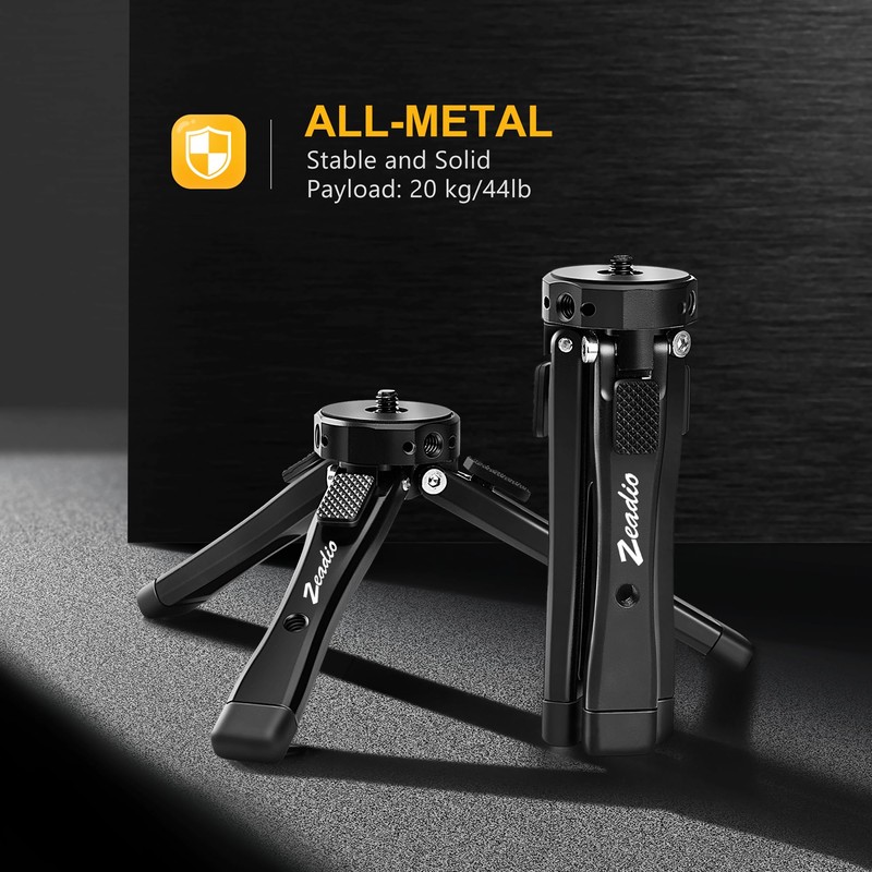 Zeadio Metal Camera Mini Tripod, Adjustable Heights Desktop Vlog Tripod
