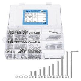 DTGN 260Pcs M4 Metric Screw Assortment, Bolts and Nuts Kit, 304 Stainless Steel M4x8/10/12/16/20/25/30/40/50mm Hex Socket Head Cap Screws Bolt Set With Wrench, Washers