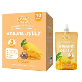 VOLO VERO Konjac Jelly Squeeze Pouch Healthy Snacks, Low Calories (3 Kcal), Drinkable, 10 Packs, 0 Sugar, Gluten Free, Keto, Vegan, Low Carb Vitamin C Mango Fruit Sweet Flavor, Holiday Gifts