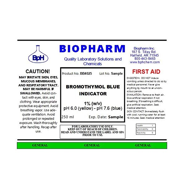 Bromothymol Blue Indicator 1% Aqueous Solution — 250 mL (8.4
