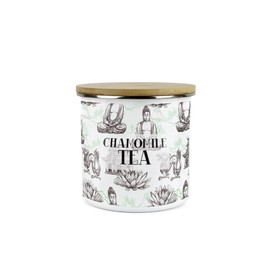 Purely Home Asian Style Chamomile Tea Storage Canister - Continental Design Metal Enamel Medium Sized Food Storage Container