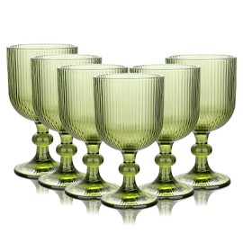 WeirdUncle Set of 6 Ribbed Wine Globet, 13oz, Origami Style, Fluted Design, Vertical Line Embossed Pattern, for Wedding, Party, Wine, Gift