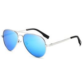 SUNGAIT Classic Aviator Sunglasses for Men Women Polarized UV400 Protection Vintage Retro Chic (Silver Frame/Mirrored Blue Lens)