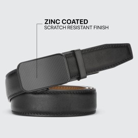 Marino Men’s Genuine Leather Ratchet Dress Belt With Automatic Buckle, Trim to Fit Enclosed in an Elegant Gift Box - Indented - Deep Charcoal - Adjustable from 38" to 54" Waist