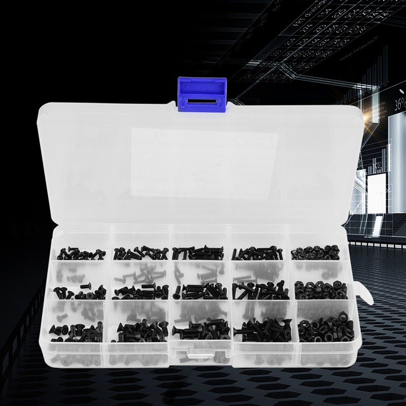 480pcs/set Black Carbon Steel Hexagonal Countersunk Screw Nut Kit M2