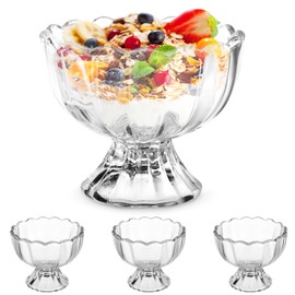 GLEAVI 4pcs Glass Sundae Bowls: Transparent Ice Cream Cups Reusable Dessert Serving Bowls for Soda, Trifle, Iced Tea, Party Snacks