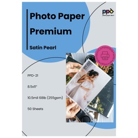 PPD Satin Photo Paper for Inkjet Printer, Premium Semi Gloss Luster Finish 8.5x11 Size Sheets for Printable Photos, Thick 255 gsm 68 lbs 10.5 mil, White, Water Resistant & Instant Dry Prints (50 Pack)
