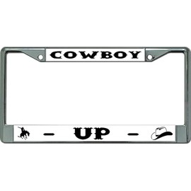 Cowboy Up Chrome License Plate Frame