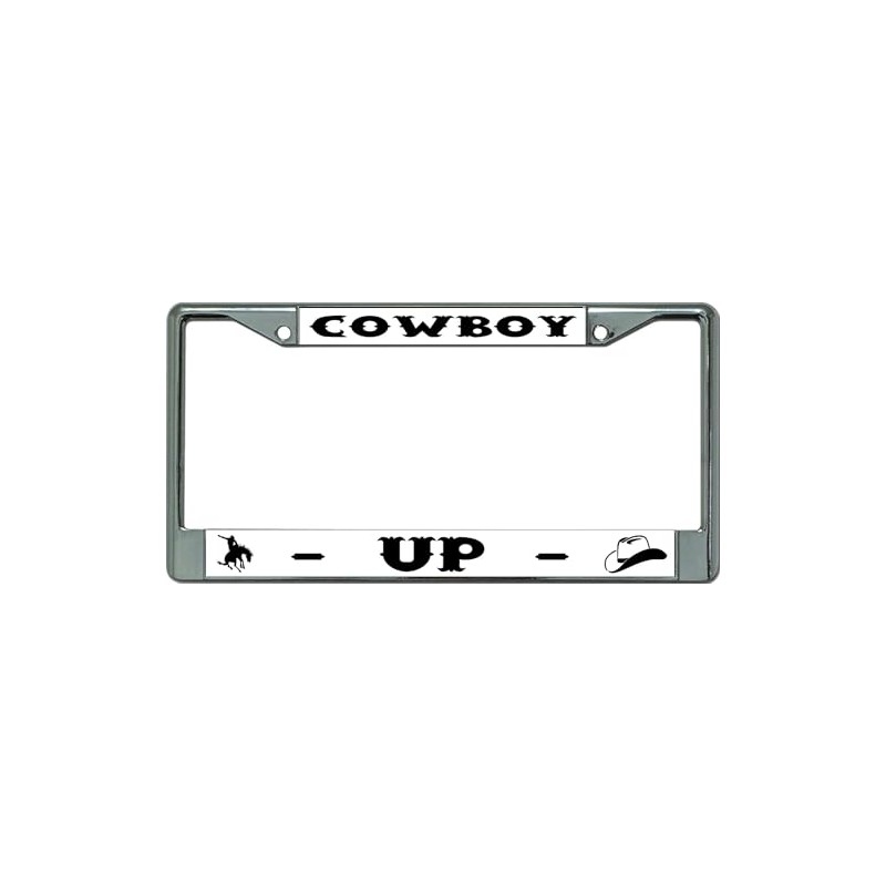 Cowboy Up Chrome License Plate Frame