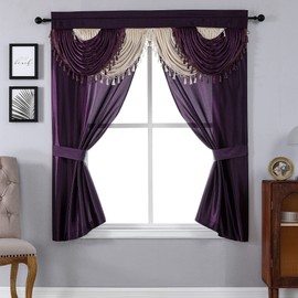 Regal Home Collections Amore Curtains 5-Piece Window Curtain Set - 54-Inch W x 63-Inch L Panels with Attached Valance and 2 Tiebacks - Bedroom Curtains and Living Room Curtains (Purple)