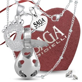 SAGA GIOIELLI® Calling Angel Necklace Pregnancy Chain Bolamessica Sound Dummy Foot Pendant, Stainless Steel, No Gemstone