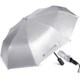 ZOMAKE Anti UV Umbrella for Sun Protection 46 Inch,UPF 50+ Travel Umbrella UV Protection Auto Open Close Sun Umbrellas Compact Double Canopy Vented Windproof for Women(Silver & Black)