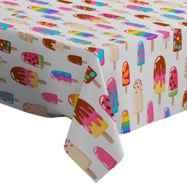 Q-Beans Rectangle Decorative Tablecloth [Size: 52 x 70 inch], Washable and Reusable Table Cloth Cover for Indoor and Outdoor (Popsicle Ice Cream Colorful)