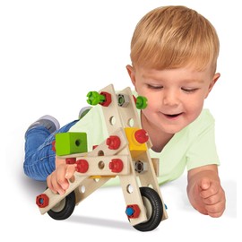 Eichhorn - Constructor scooter, versatile wooden toy, 65 pieces, 4 different models, 100% FSC certified beech wood, climate-neutral, manufactured from 3 years.
