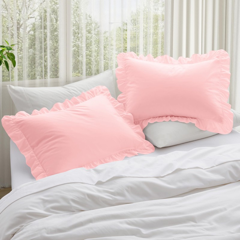 KKJIAF Ruffle Pillow Cases Queen Size Set of 2, Ruffled