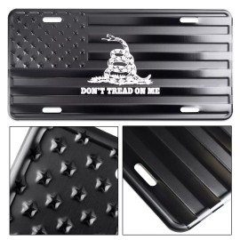 DillenCo Gadsden Don't Tread On Me American Flag License Plate Tag Embossed/Laser Etched.