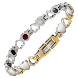 Meixao Bracelet for Women Heart Design Polished Stainless Steel with Adjustable Removal Tool (Gold/Silver)
