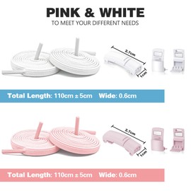 FINEASY 2 Pairs No Tie Shoe Laces 110cm Elastic Laces for Trainers, No Tie Elastic Shoelaces with Magnetic Buckles, Shoelace Apply to Sneakers, Casual Shoes, Board Shoes, White & Pink