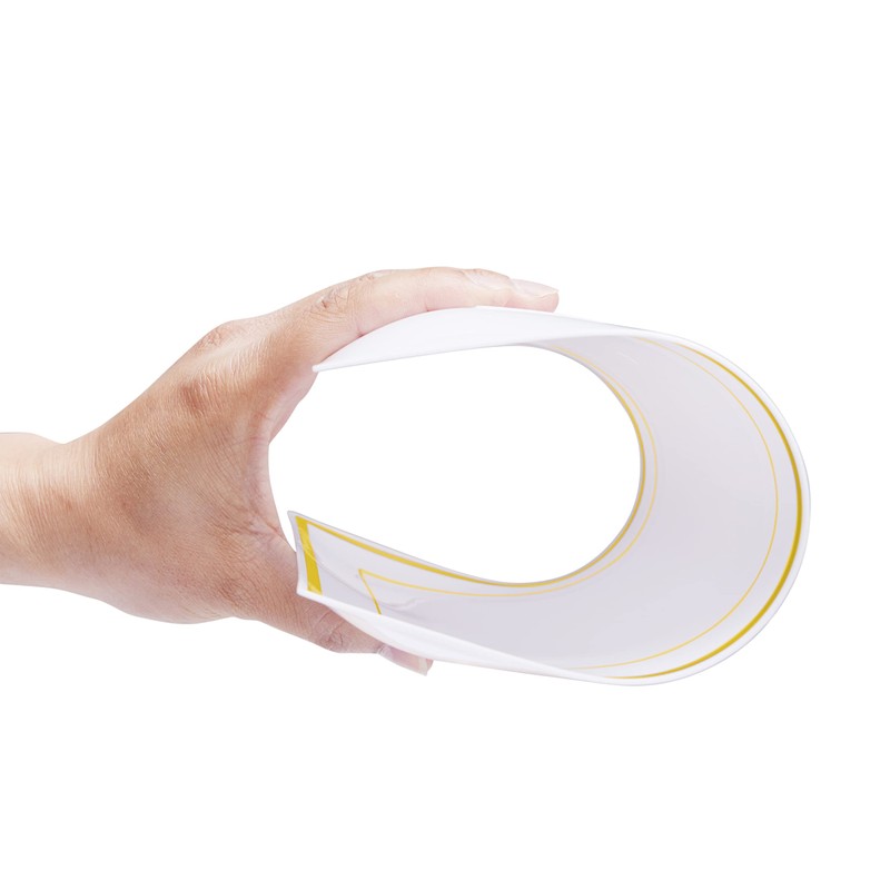 MATANA 6 White Plastic Serving Platters with Gold Border, Food