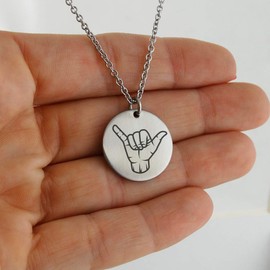 FashionJunkie4Life Hang Loose Shaka Sign Pendant Necklace - Engraved Stainless Steel with 18" Chain