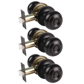 Gobrico Round Ball Style Door Knob Keyless Privacy Bedroom and Bathroom Handle Lockset Oil Rubbed Bronze Finish 3Pack