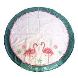 Merry Christmas Pedal Flamingo Tree Skirt, 48 Inches, Turquoise, White and Pink