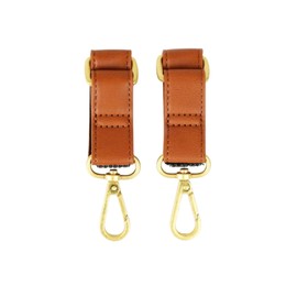 FAWN DESIGN The Stroller Hooks 2 Pack, Stroller Clips for Stroller Caddy with Faux Leather Stroller Straps and Bag Hooks, Fit Most Strollers, 4.5x1x1 inches, Brown Matte