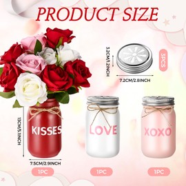 3 Pcs Valentines Day Decor Mason Jars Centerpiece for Table Decorations Mason Jars with Text Painted Decorative Valentine's Day Gifts Decor Home Farmhouse Dining Kitchen