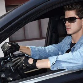 GSG Men's Driving Gloves Genuine Leather Unlined Touchscreen Gloves Made of Sheepskin Leather Gloves M170806, black