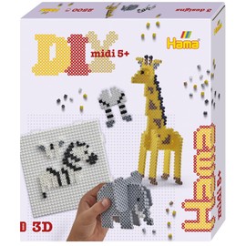 Hama Gift Box - 3D Safari | Approx. 2.500 Fuse Beads, 1 Large Square Pegboard, Printed Design Sheet, Instructions & Ironing Paper | Mosaic Decoration Arts & Craft for Creative Children Ages 5+