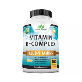 NaturaLife Labs Vitamin B Complex with Vitamin C and Folic Acid - All B vitamins 100 veggie caps