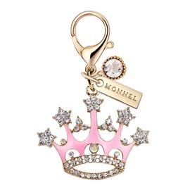 Monnel MC142 Adorable colgante de corona de vidrio con cierre de langosta con bolsa de terciopelo (rosa, 1 pieza)