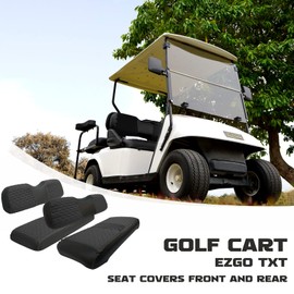 XUANYUDG0769 Golf Cart Front and Rear Seat Covers for EZGO TXT 1994-2013 and B-Shaped Aftermarket Rear Seat, Vinyl Leather Made/Adjustable Straps and Retractable Buckle/No Stapler Required,4PCS