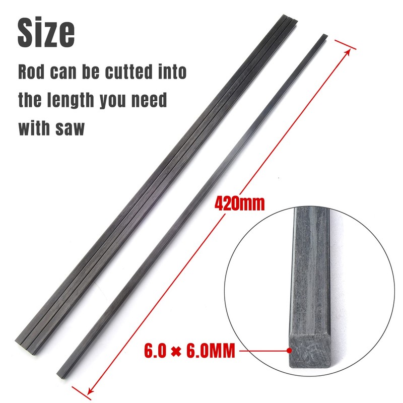 4pcs 6.0mm Square Carbon Fiber Rods 6.0x6.0x420mm,Solid Carbon Tube(pultrusion) 6.0mm
