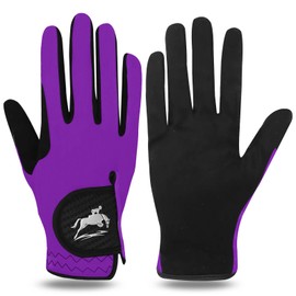 FINGER TEN Women's Horse Riding Gloves Stretchable Equestrian Horseback Youth Girls Anti Slip Breathable Lightweight Perfect for Biking Cycling (Violet, M)