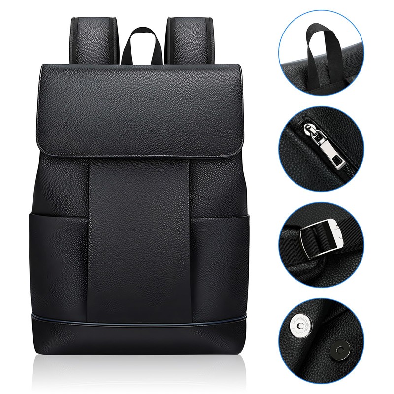 Amexo Backpack for Men Women PU Leather Daypack Black Extra