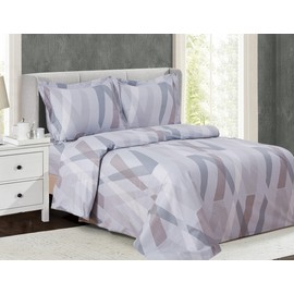 Violet Linen French Pleasant Gray, Luxury Ultra Soft and Breathable 200 Thread-Count Cotton Percale, Grey, Twin 39-inch, 6 Piece Duvet Set, Bedding Duvet Cover Set for Two Beds