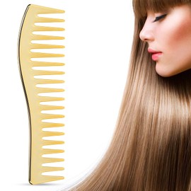 Peine de Dientes Anchos, Peine de Dientes Anchos para Cabello Rizado, Cabello Seco y Húmedo, sin Mango, Peine de Peine con Peine (Oro)