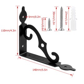 Acrux7 5 inch Decorative Shelf Brackets 4 Pack Heavy Duty Black Metal Shelf Brackets with Screws, Shelf Support Angle Brackets Wall Mounted Floating Shelf Bracket for DIY Open Shelving