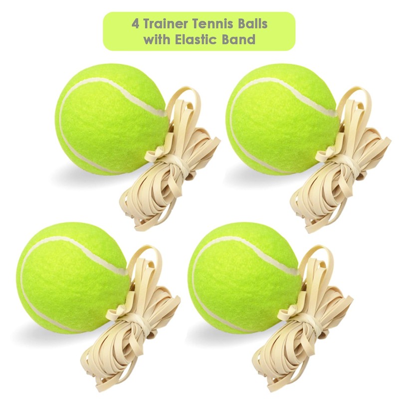 4 x Tennis Trainer Balls with Elastic Band Rebound, Single