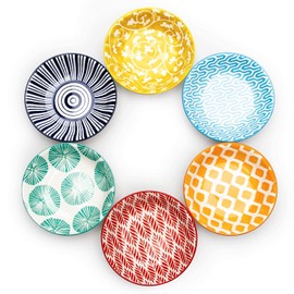 KitchenTour 2.5 Oz Soy Sauce Dish, Ceramic Dipping Bowls Sauce Bowls for Seasoning, Sushi, Appetizer, Vinegar, Ketchup, BBQ - Assorted Colorful Design(Set of 6)