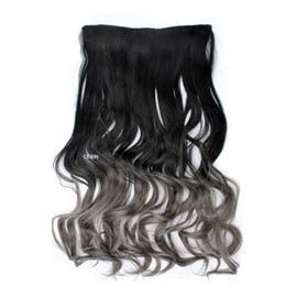 LESUN Super Long Curl Long Straight Western Style Namami Perm Curl Gradient Color Extensions Black + Gray 2 Kinds of Hair Styles (Black+Gray (Curl))