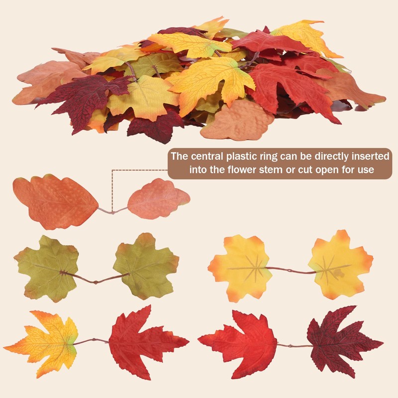 Axafazup 50 Pcs Autumn Maple Leaves, Artificial Fake Fall Leaves