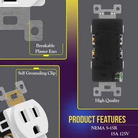 ENERLITES Duplex Receptacle Outlet, Residential Grade Electrical Wall Outlet, 15A 125V, Self-Grounding, 2-Pole, 3-Wire, UL Listed, 61581-W-10PCS, White (10 Pack)