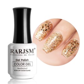 RARJSM Champagne Gold Glitter Gel Nail Polish Sparkly Iridescent Rainbow Shimmer Holographic Gel Polish Soak off Led UV Curing Required High Pigments Gel for Home Salon Manicure Nail Art 15ml