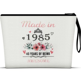 ​Vavabox 40th Birthday Gifts for Women,Unique Gifts for Her,Makeup Bag with Zipper for Daily Use(1985,White)
